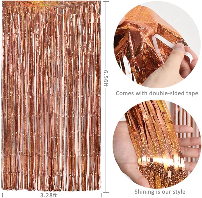 TONIFUL 3Pcs Laser Rose Gold Door Streamers, Laser Rose Gold Photo Booth - Image 2