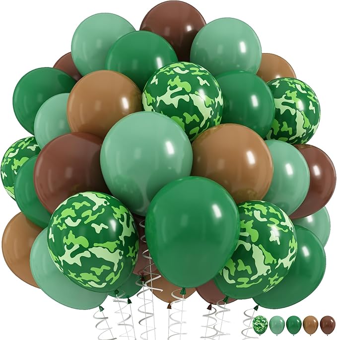 Green and Brown Army Balloons Set, 12 Inch Dark Sage Green Retro Light Coffee by HILAVO