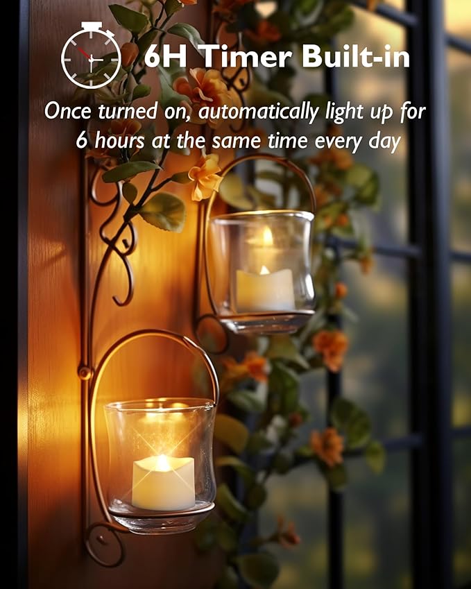 Homemory Timer Tea Lights Candles Battery Operated, 6H Timer Built-in, Auto On - Image 2