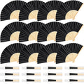12 Pieces Black Hand Held Bamboo Folding Fans Paper Fans Handheld by Bringsparkletoeverydaylife