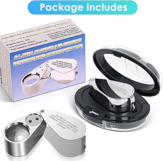 Leffis 40X Jewelers Loupe Magnifier Magnifying Glasses, LED/UV Illuminated - Image 7