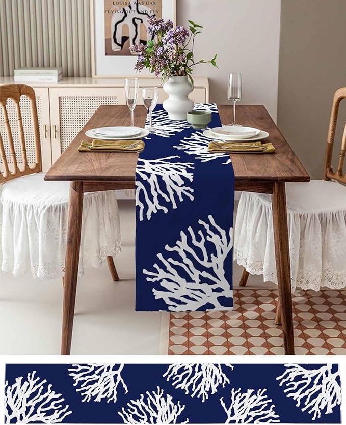 Coastal Coral Cotton Linen Table Runner - Image 6