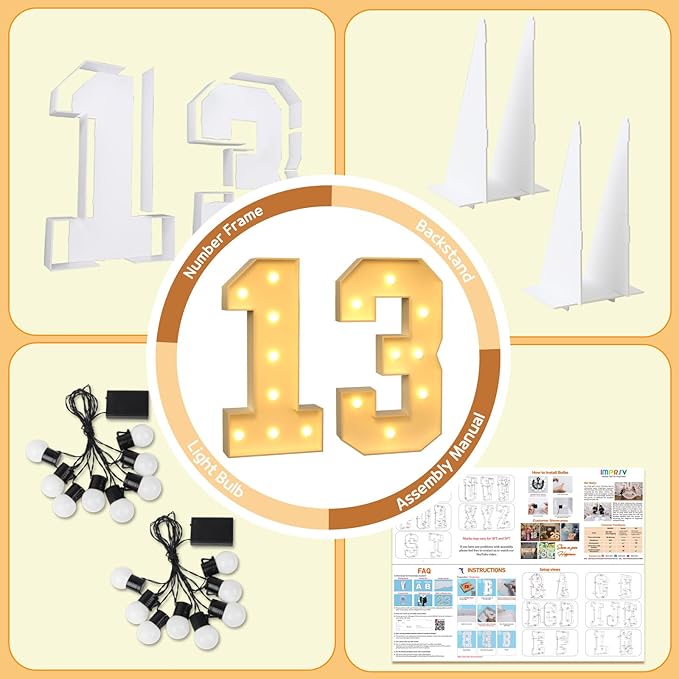 Imprsv 3FT Light Up Numbers, Marquee 13th Birthday Decorations - Image 5