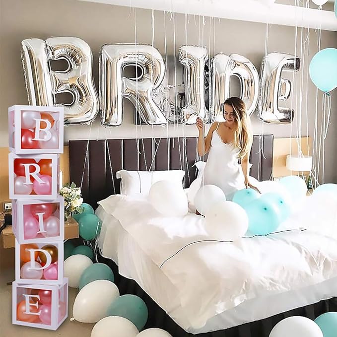 96 PC Bridal Shower Decorations Balloon Boxes White- Transparent Block - Image 2