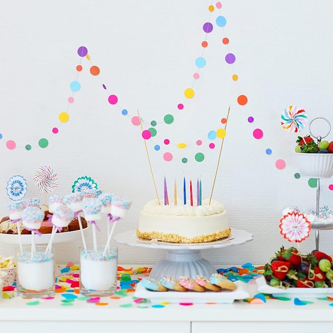 Outus 10 Pieces Colorful Dots Paper Garland Round Glitter Garland Hanging - Image 5