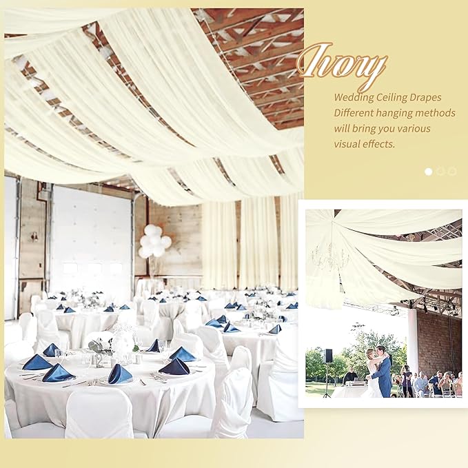 6 Panels Ivory Ceiling Drapes for Wedding 5ftx20ft Chiffon Fabric Arch Draping - Image 6