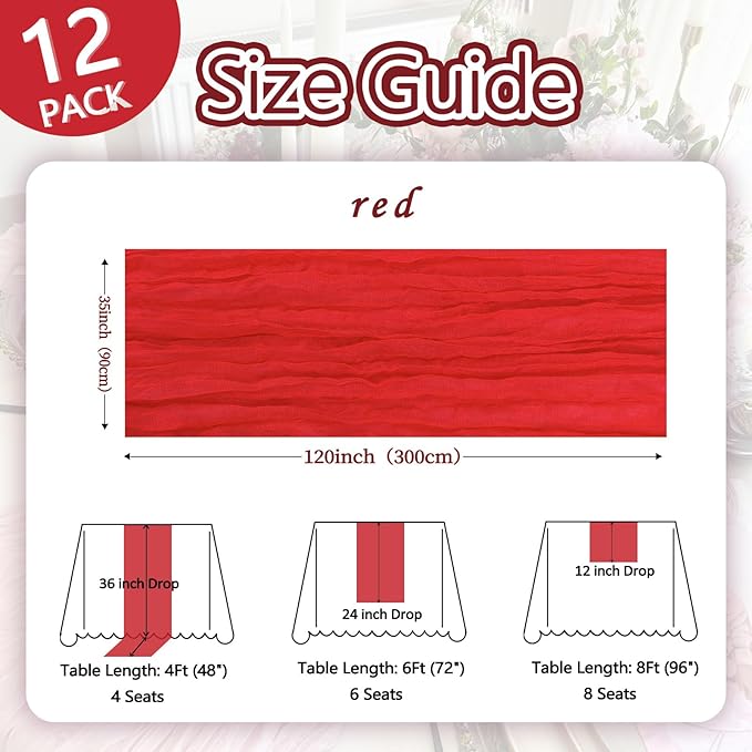 12 Pack Red Cheesecloth Christmas Table Runner 10ft Boho Gauze Fabric Cheese - Image 2