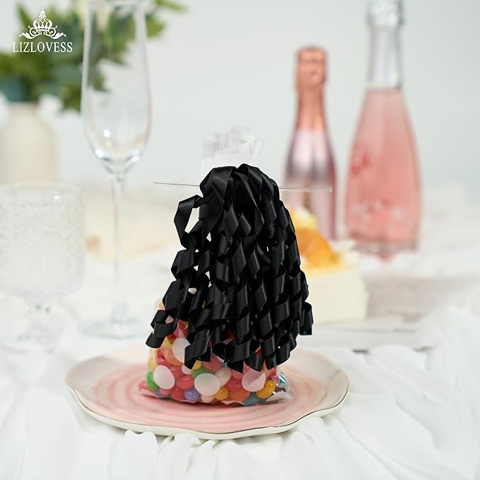 6 Inch Black Curly Bows for Gift Wrapping Set of 6, Self Adhesive Bows Black - Image 6