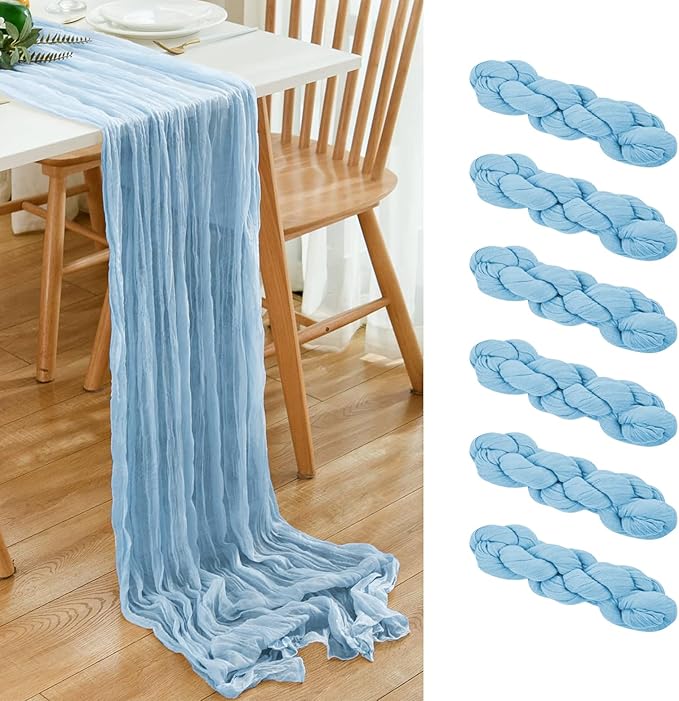 6 Pack Baby Blue Cheesecloth Table Runner 20x120 Inch Boho Wrinkled Sheer by Dspoot