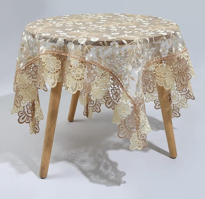 vctops Damask Lace Patchwork Tablecloth Luxury Square Small Table Cover Elegant - Image 2