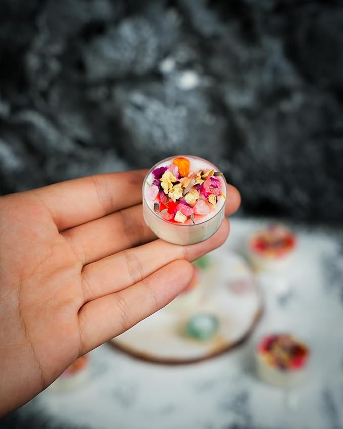 Tealight Candles with Crystals and Herbs, Handmade Energy, Healing Crystal - Image 5