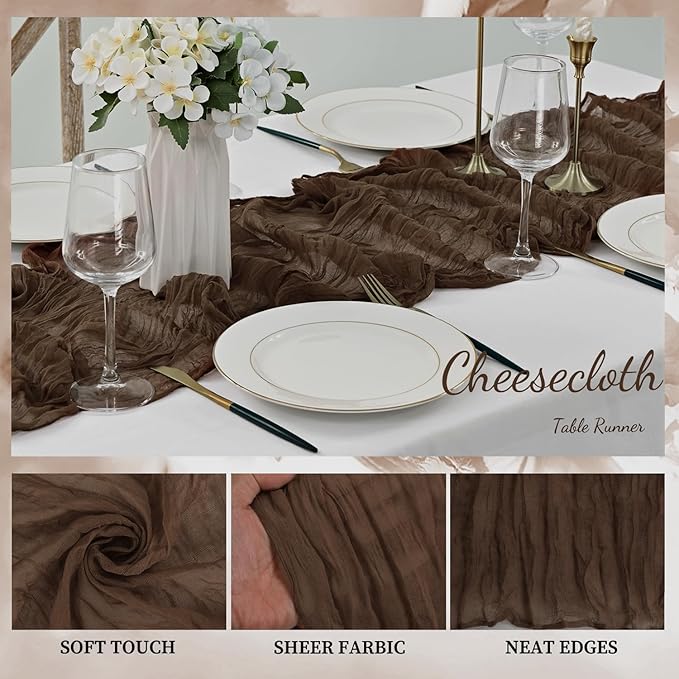 10FT 12 Pack Brown Cheesecloth Table Runner 20 x 120 Inch Long Boho Fabric - Image 3