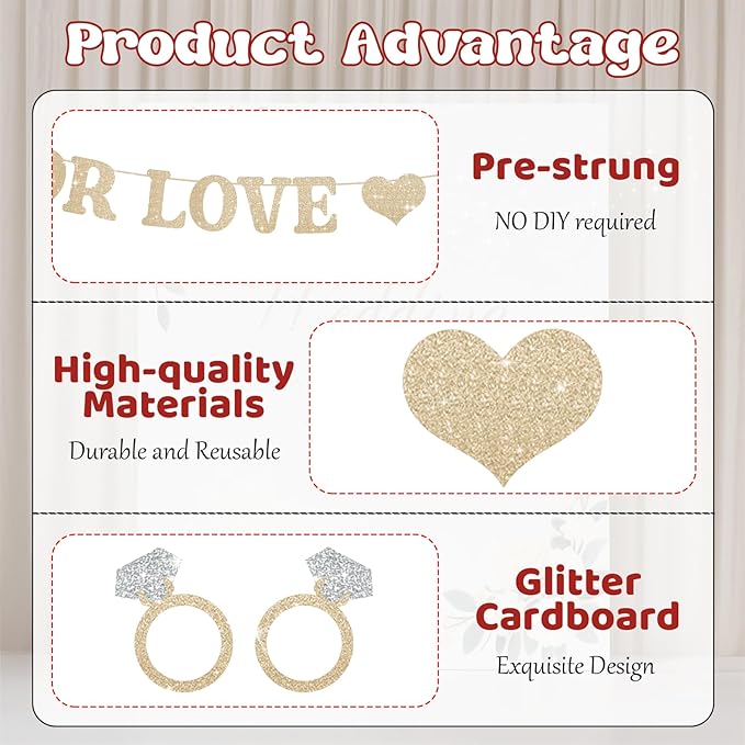 Wedding Decorations for Reception, Pre-Strung Bridal Shower Banner, Glitter For - Image 3