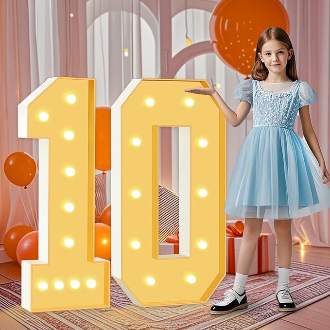 4FT Marquee Numbers 10, Large Light Up Numbers 10th Birthday Decorations by HITINO