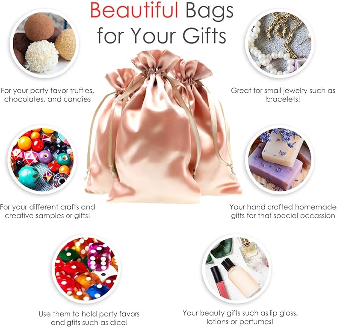 Rose Gold Satin Gift & Wedding Favor Drawstring Bags - Image 2