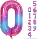 40 In Rianbow Large Numbers Balloons 0-9, Self Inflating Gradient Blue Pink by Lingqiang