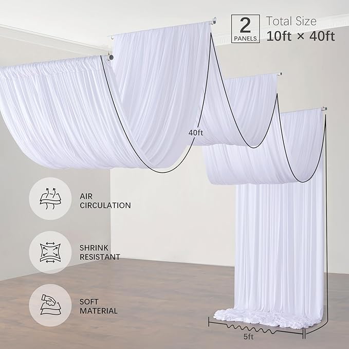 PartyVillage 10ftx40ft White Ceiling Curtain - Image 6