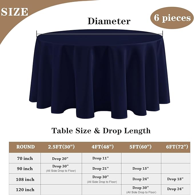 Fitable 6 Pack Navy Round Table Clothes - Image 5