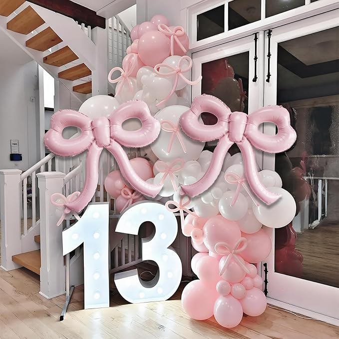 4 Pcs Light Pink Bow Balloons Bow Party Decorations - Image 7