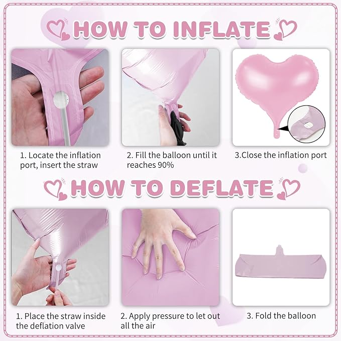 24 Inch Pink Purple White Heart Balloons, Heart Balloon - Image 3