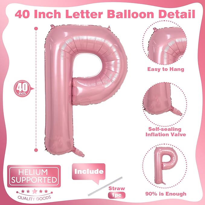 Giant Letter P Foil Name Balloon, Pastel Pink Inflatable Word Balloons P - Image 2