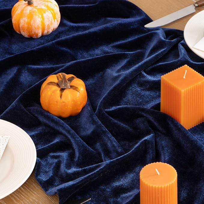 Navy Blue Velvet Table Runner Fall Thanksgiving Navy Table Runner 20 x 120 Inch - Image 3