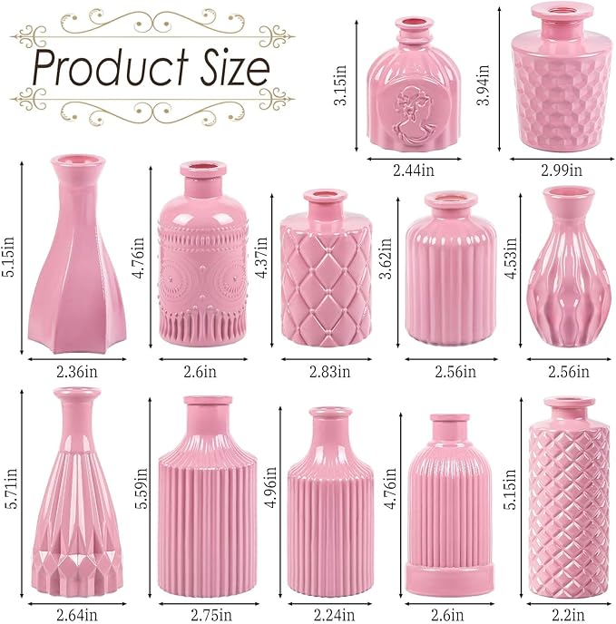 Baby Pink Glass Bud Vases Set of 12, Mini Flower Vase - Image 4