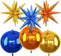 6Pcs Blue Orange Gold Foil Balloons, 22Inch Orange Blue Gold 4D Round Ball by Adorely