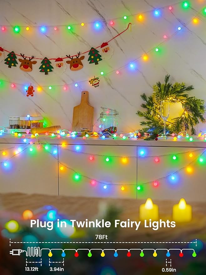 78ft Smart Color Changing Christmas Lights, 200 LED RGB Globe String Lights App - Image 3