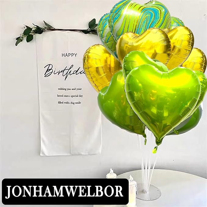 Jonhamwelbor 20Pcs 18 inch Lime Green Foil Mylar Heart Shape Balloons - Image 5