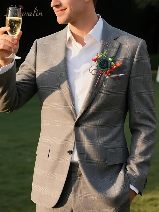 Serwalin 10Pcs Boutonniere for Men, Teal Groom and Best Man Boutonniere - Image 5