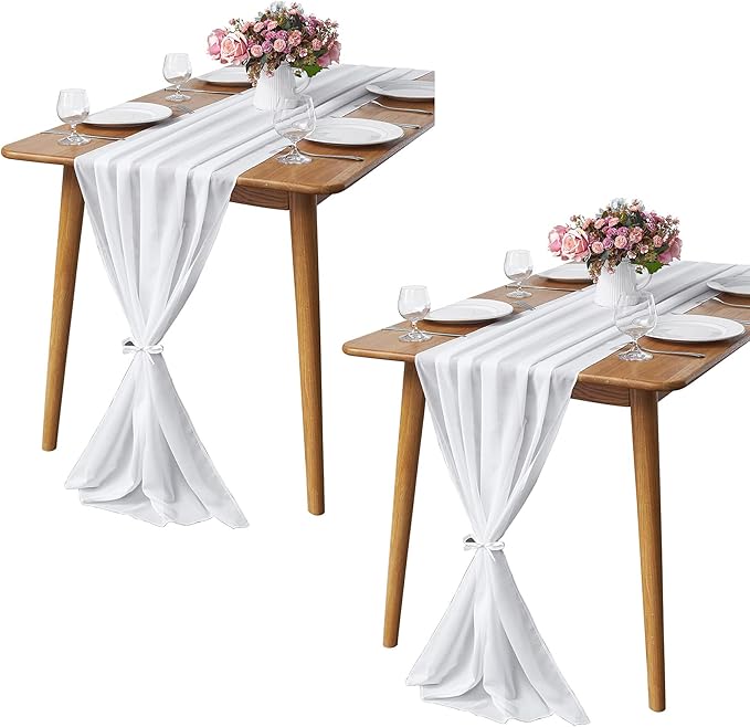 2 Pack 10Ft White Chiffon Table Runner Sheer 29x120 Inch by Pufogu