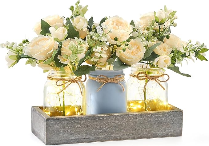 Mkono Mason Jar Lights Centerpiece Table Decor by Mkono