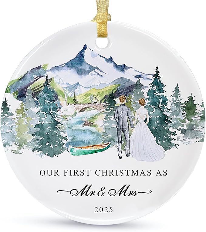 Our First Christmas Ornament Gift 2025, Just Married Ceramic Ornaments as Mr by SIABERTERL