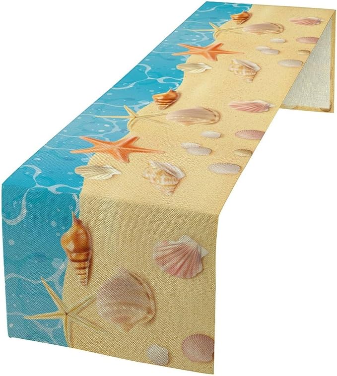 Sea Turtle Table Runner Marine Life Starfish Nautical Blue Green Ocean Theme by ICMOLYYENLO