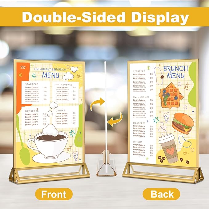 EHWINE 24 Pack Acrylic Sign Holder 4 x 6, Double Sided Gold Picture Frame Stand - Image 3