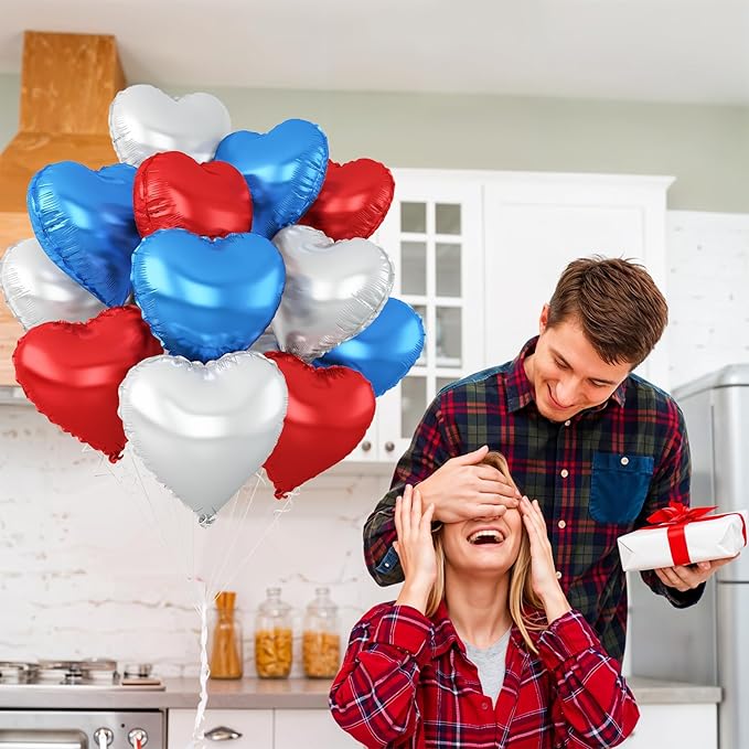 Red Blue Silver Heart Balloons - Image 3