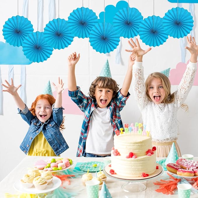 Blue Hanging Paper Fans, Party Decorations - Image 7