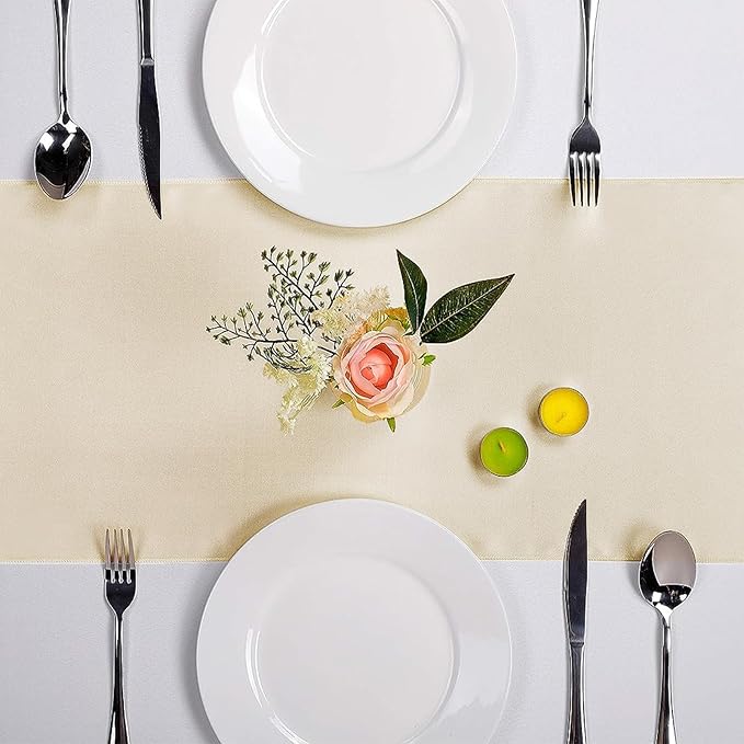 5-Pack Satin Table Runner Champagne 12 x 108 inches Long, Table Runners - Image 2