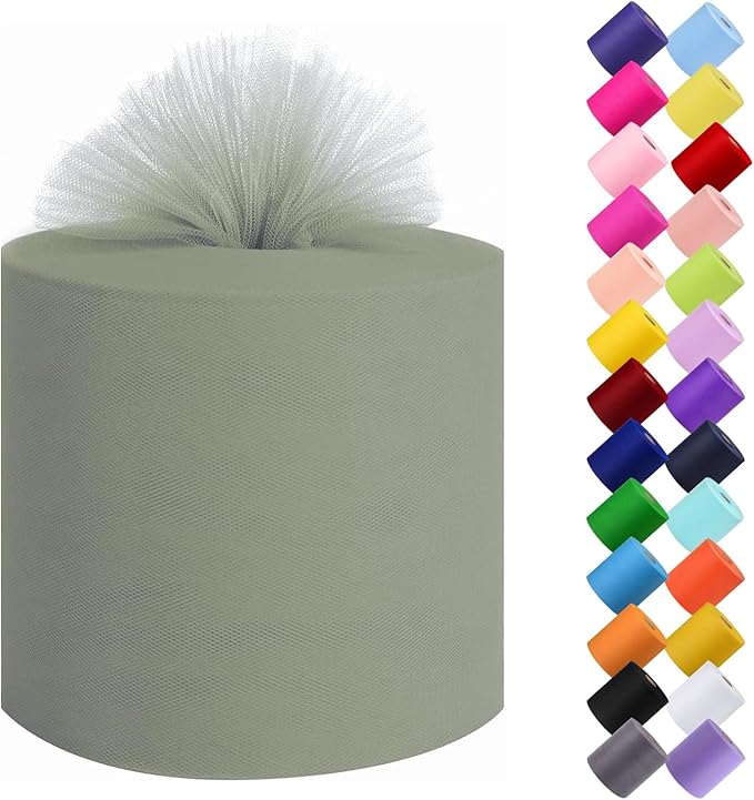 Tulle Fabric Roll, 6” by 200 Yards Tulle Organza Fabric Spool by ICOSHOW