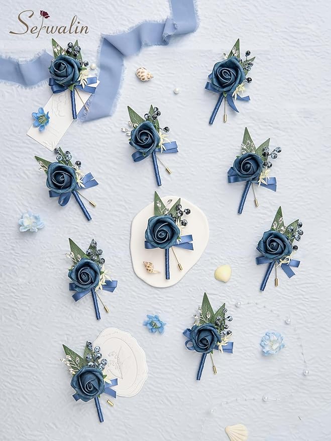 Serwalin 10Pcs Boutonniere for Men, Artificial Flowers for Wedding Decor Prom - Image 6