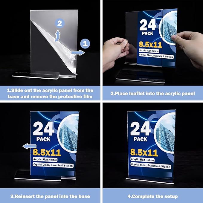 Acrylic Sign Holder 8.5 x 11, 24 Pack Clear Double-Sided Acrylic Display Stand - Image 7