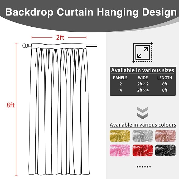 VOK Pink Sequin Backdrop Curtains 4 Panels 2FTx8FT Glitter Photography - Image 6