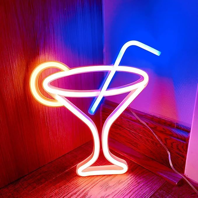 Led Cocktails Neon Sign, Wine Glass Neon Light Battery and USB Dual Powered Bar - Image 5