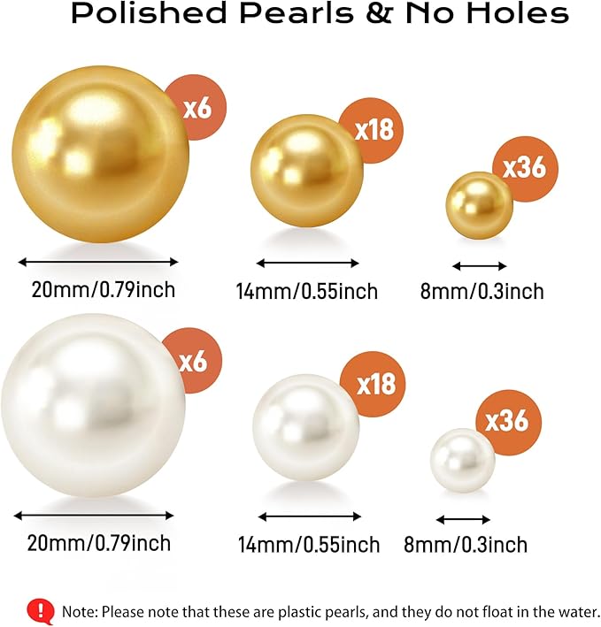 120 PCS 8/14/20mm No Hole Polish Pearl Beads - Image 2