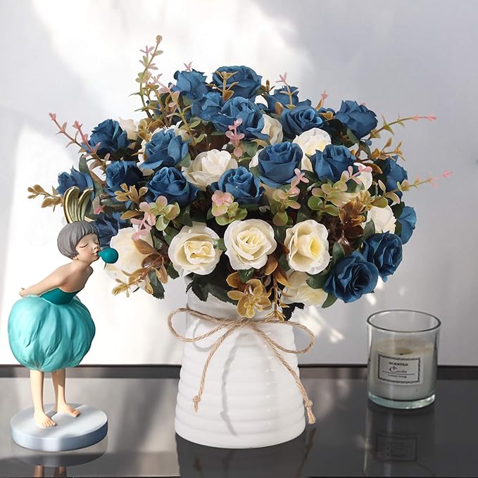 Lifelike Artificial Rose Bouquets and Ceramic vases, Fake Silk Roses, Suitable by Unknown