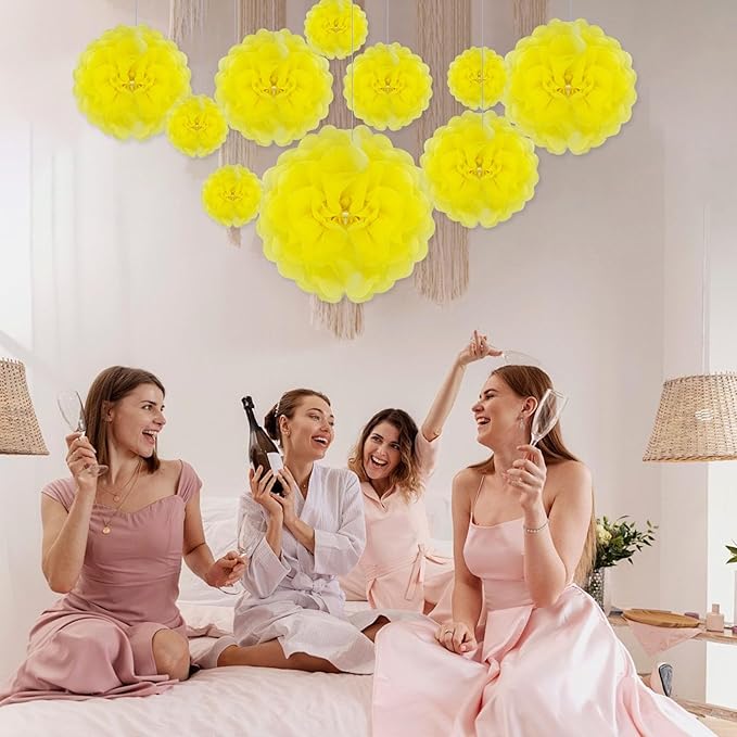Tissue Paper Pom Poms, Light Yellow Tissue Paper Flowers, Hanging Flower Balls - Image 4