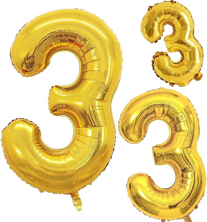 GOER Gold Foil Balloons Number 3, Huge Number Balloons by GOER