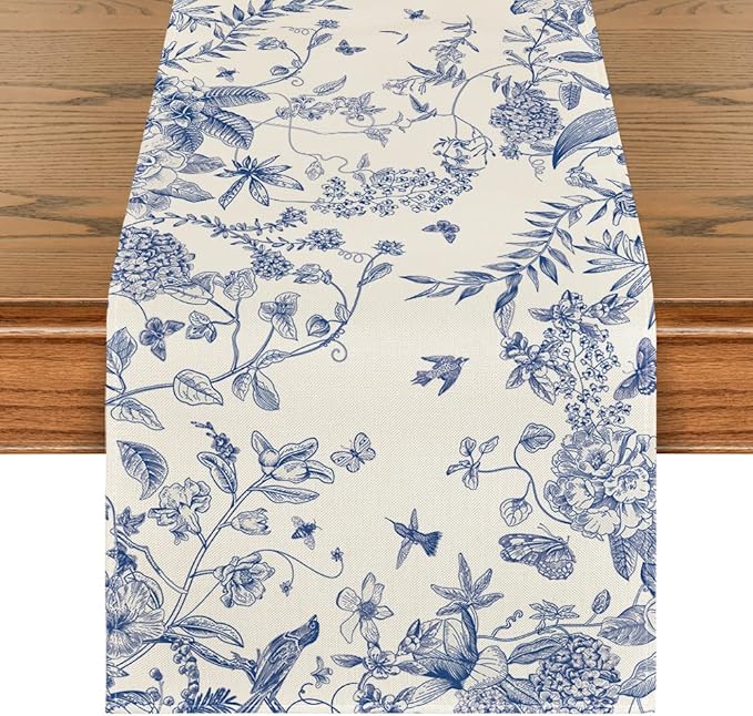 Artoid Mode Monochrome Sketch Birds and Flowers Spring Table Runner, Seasonal by ArtoidMode