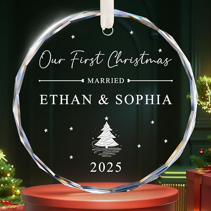 Personalized First Christmas Married Ornament 2025, 1st Year Wedding Ornament by HooAMI